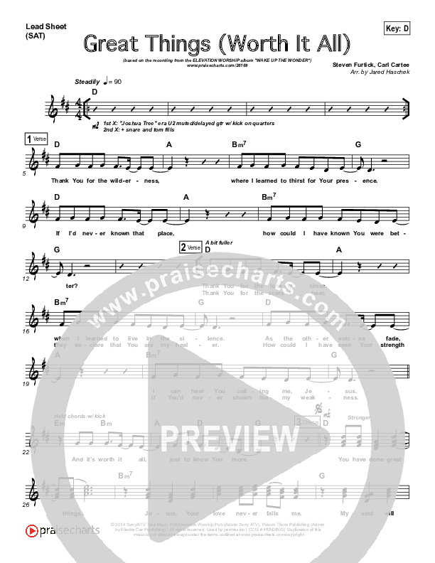Great Things (Worth It All) Lead Sheet (SAT) (Elevation Worship)