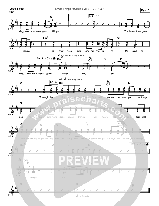 Great Things (Worth It All) Lead Sheet (SAT) (Elevation Worship)