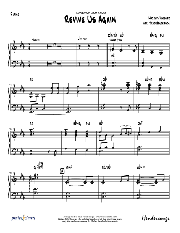 Revive Us Lord (Instrumental) Piano Sheet (Brad Henderson)