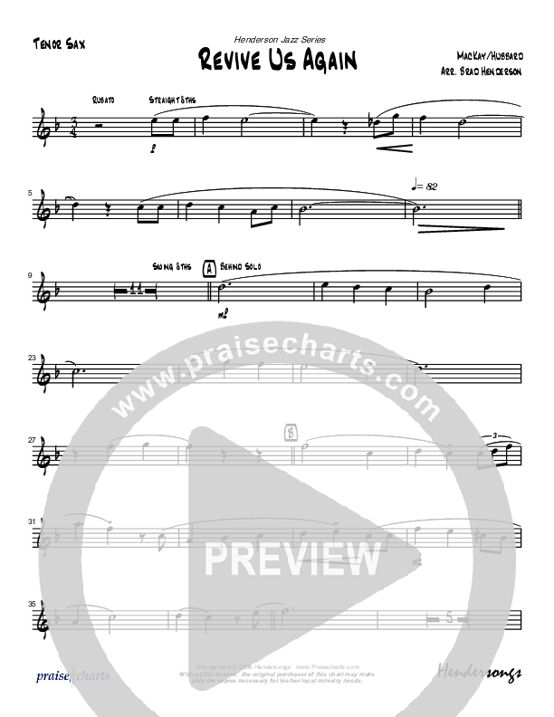 Revive Us Lord (Instrumental) Tenor Sax 2 (Brad Henderson)