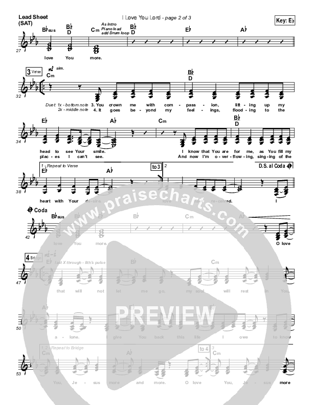I Love You Lord Lead Sheet (SAT) (Elevation Worship)