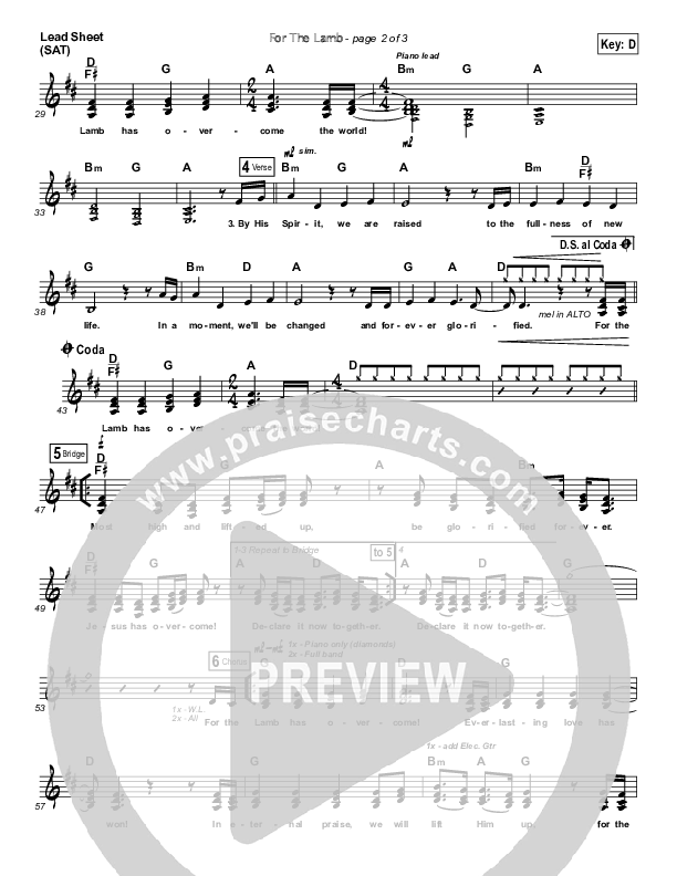 For The Lamb Lead Sheet (SAT) (Elevation Worship)