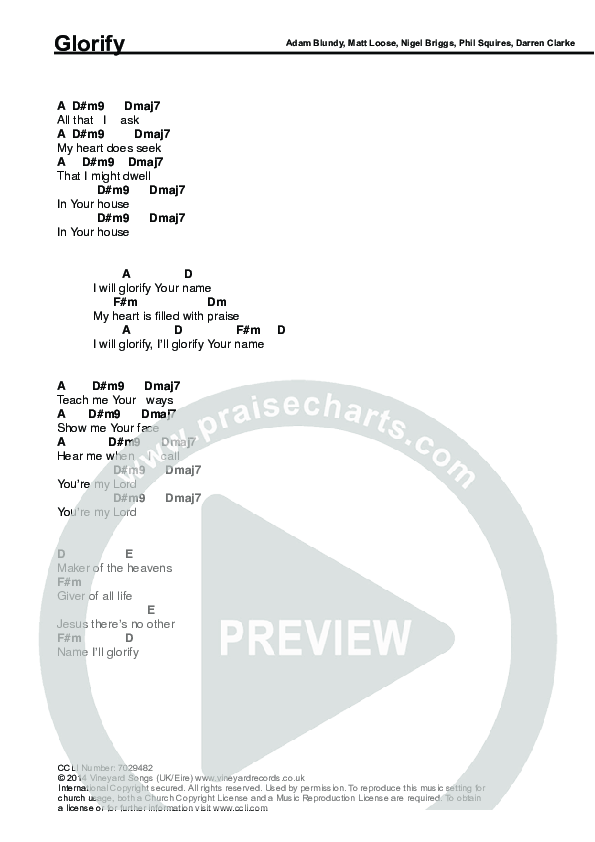 Glorify Chords & Lyrics (Trent / Nigel Briggs)