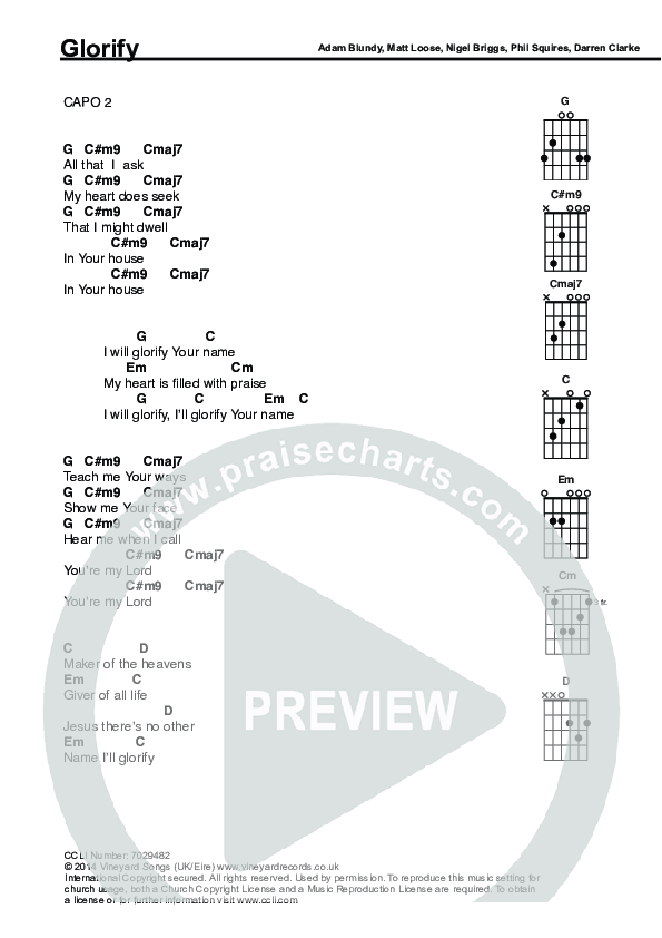 Glorify Chords & Lyrics (Trent / Nigel Briggs)