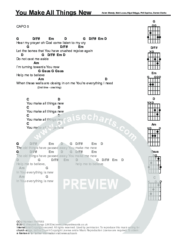 You Make All Things New Chords & Lyrics (Trent / Nigel Briggs)