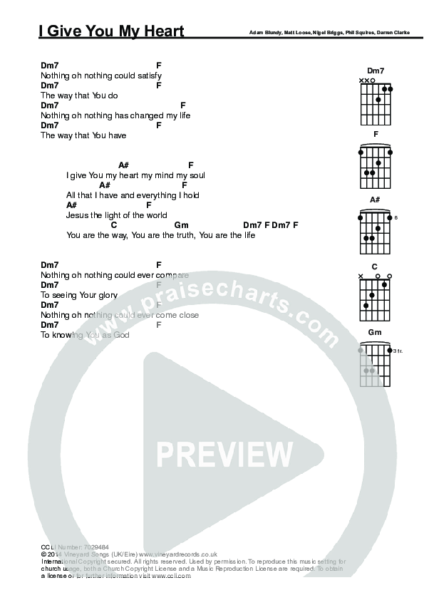 I Give You My Heart Chords & Lyrics (Trent / Nigel Briggs)