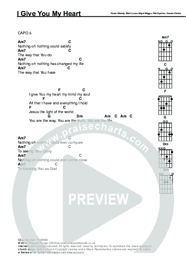 I Give You My Heart Chords & Lyrics (Trent / Nigel Briggs)