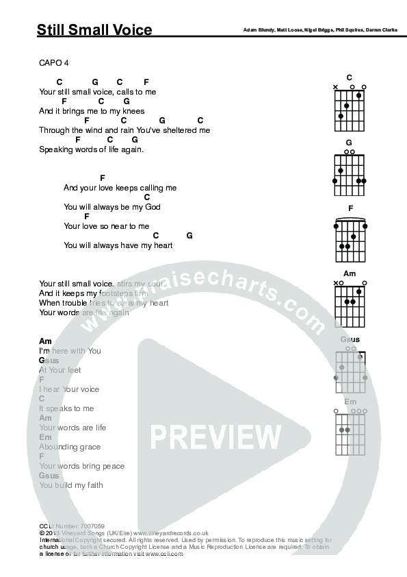 Still Small Voice Chords & Lyrics (Trent / Nigel Briggs)