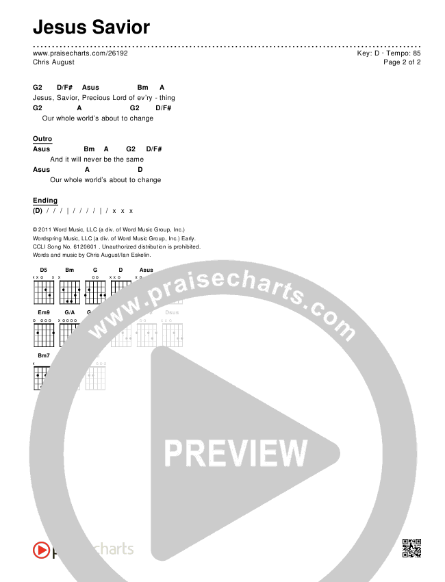 Jesus Savior Chords & Lyrics (Chris August)