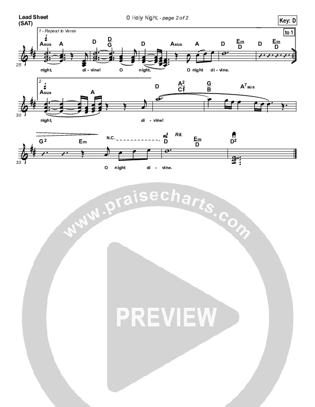 O Holy Night Lead Sheet (SAT) (Chris August)