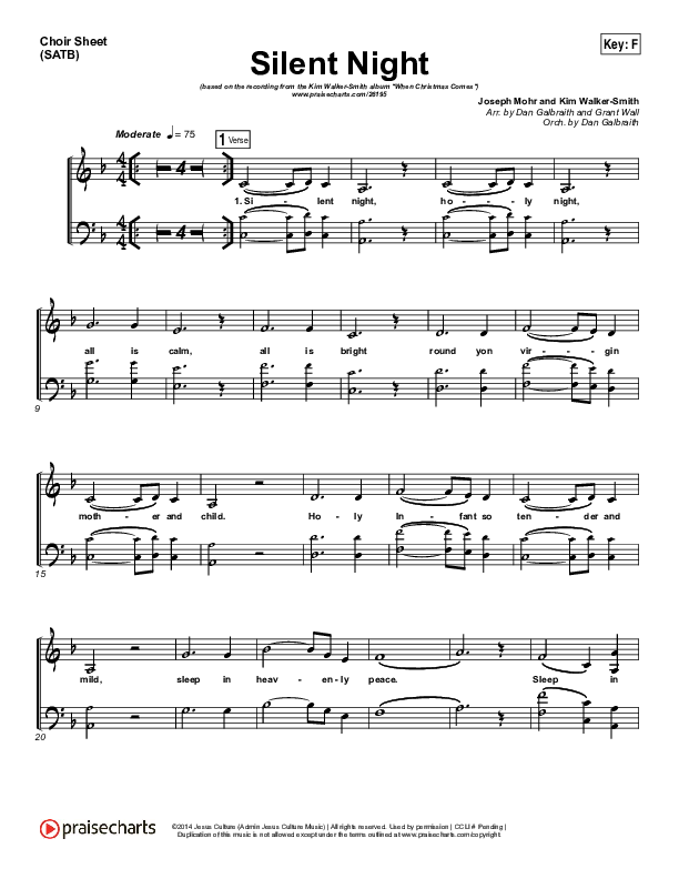 Silent Night Choir Sheet (SATB) (Kim Walker-Smith)