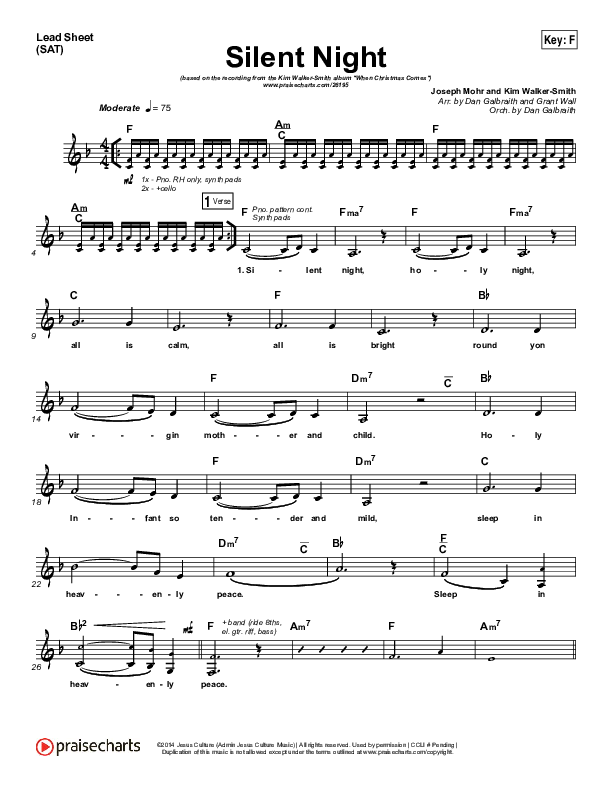 Silent Night Lead Sheet (SAT) (Kim Walker-Smith)