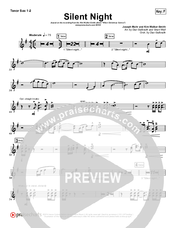 Silent Night Tenor Sax 1/2 (Kim Walker-Smith)