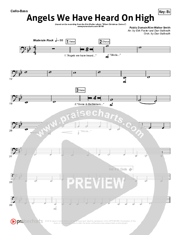 Angels We Have Heard On High Cello/Bass (Kim Walker-Smith)