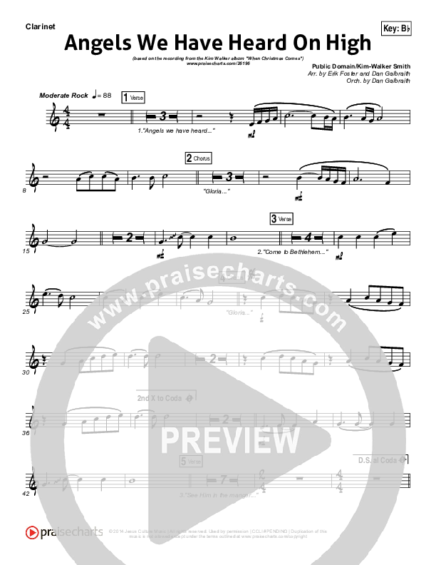 Angels We Have Heard On High Clarinet (Kim Walker-Smith)