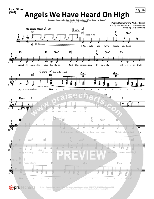 Angels We Have Heard On High Lead Sheet (SAT) (Kim Walker-Smith)