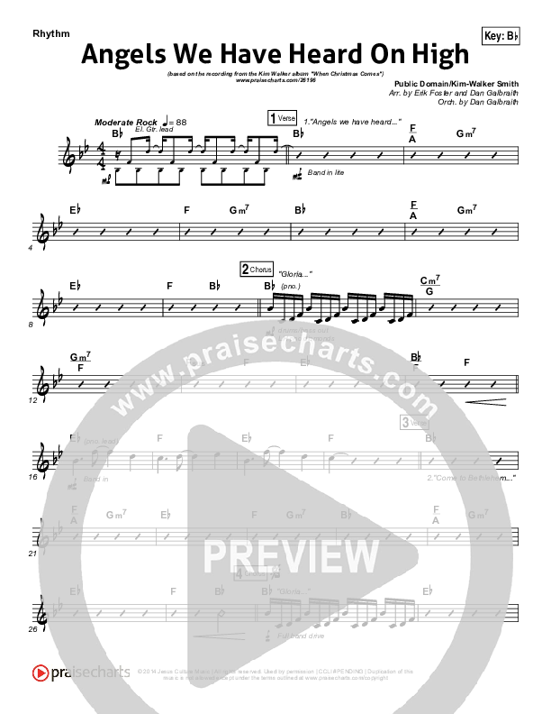 Angels We Have Heard On High Rhythm Chart (Kim Walker-Smith)
