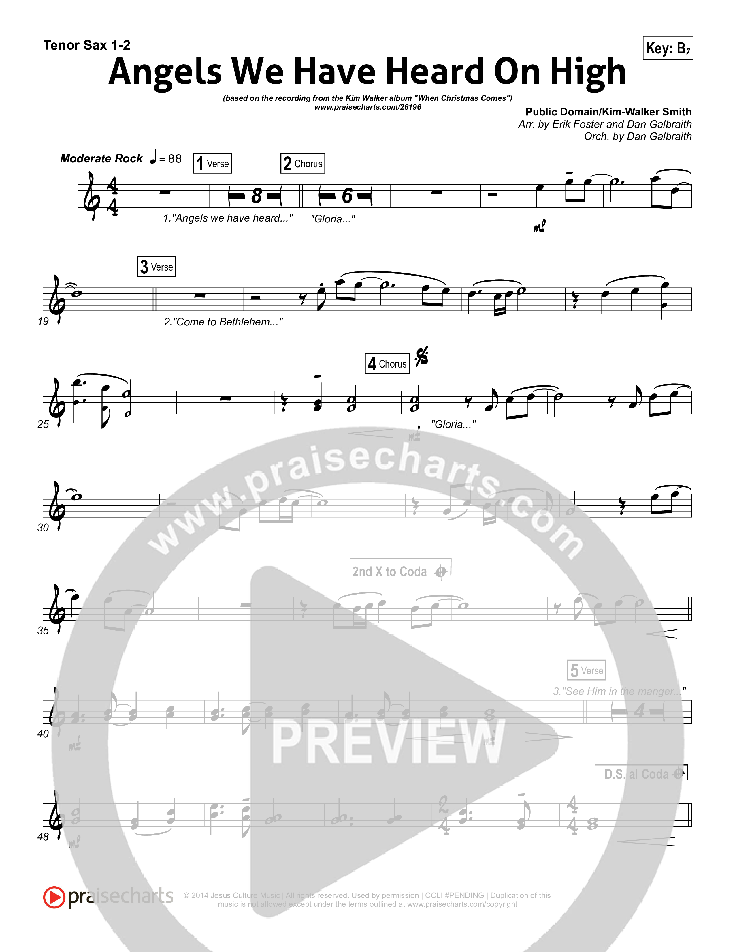 Angels We Have Heard On High Tenor Sax 1/2 (Kim Walker-Smith)