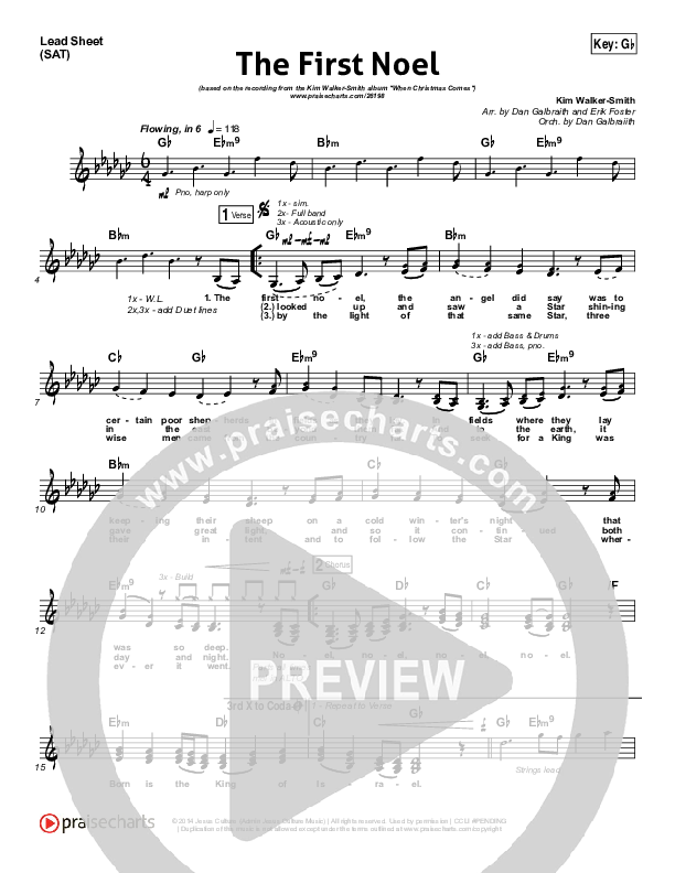 The First Noel Lead Sheet (SAT) (Kim Walker-Smith)