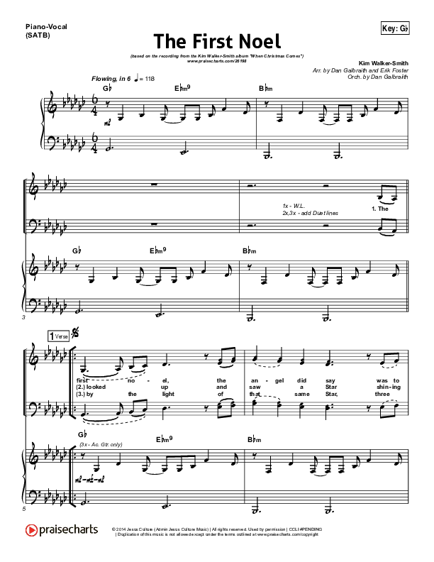 The First Noel Piano/Vocal (SATB) (Kim Walker-Smith)