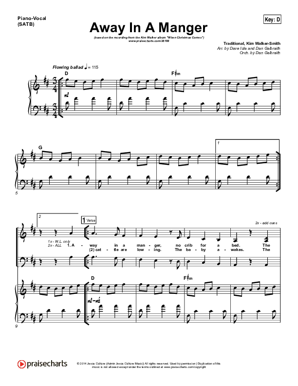 Away In A Manger Piano/Vocal (SATB) (Kim Walker-Smith)