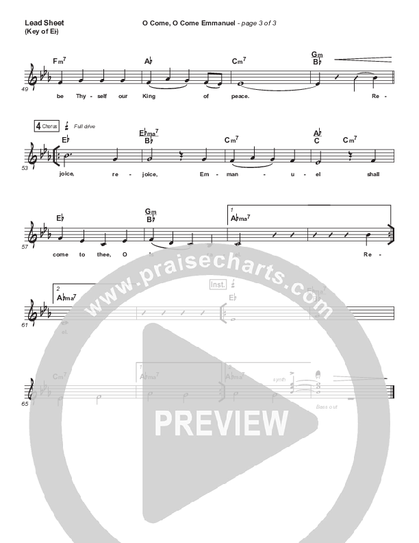 O Come O Come Emmanuel Lead Sheet (Melody) (Kim Walker-Smith)