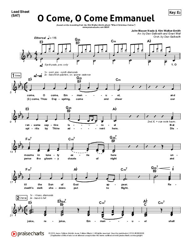 O Come O Come Emmanuel Lead Sheet (SAT) (Kim Walker-Smith)