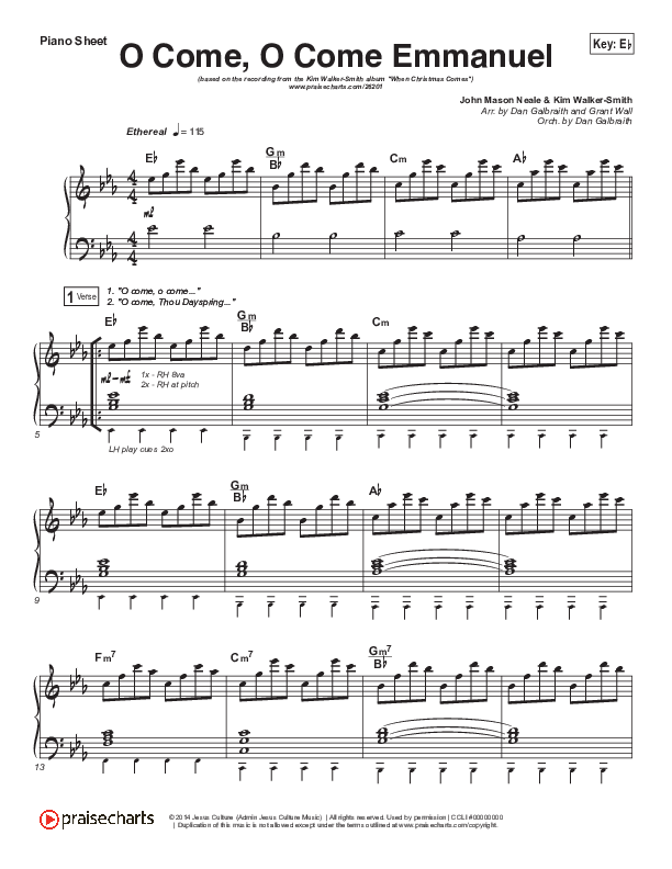 O Come O Come Emmanuel Piano Sheet (Kim Walker-Smith)