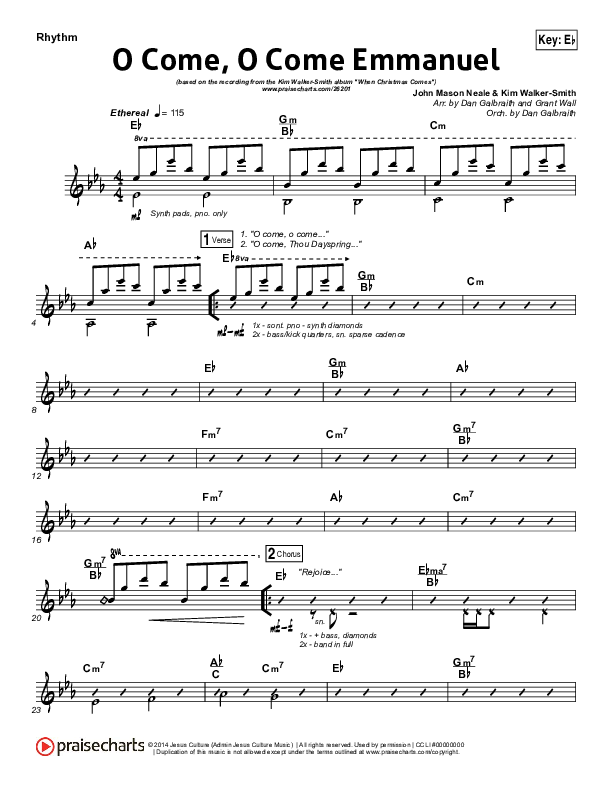O Come O Come Emmanuel Rhythm Chart (Kim Walker-Smith)