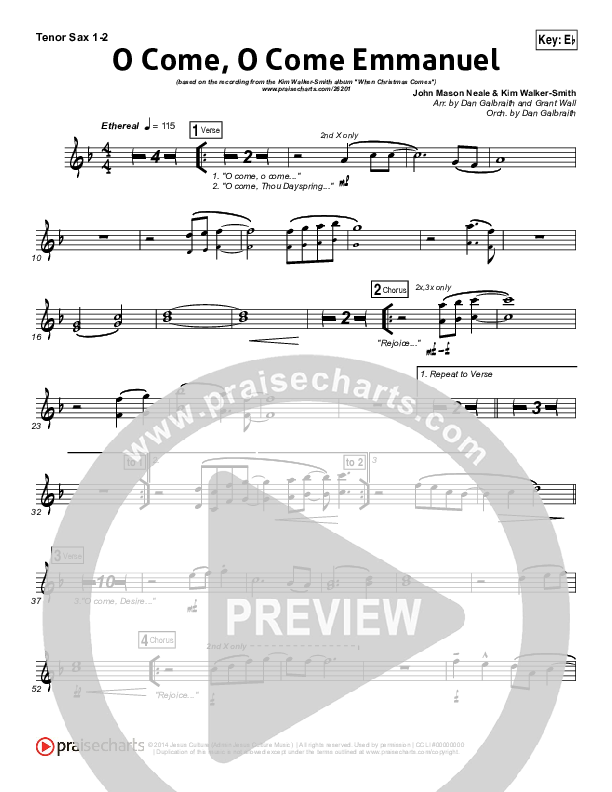 O Come O Come Emmanuel Tenor Sax 1/2 (Kim Walker-Smith)