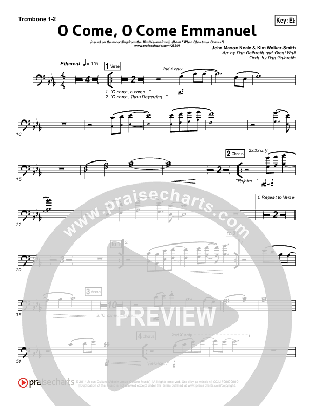 O Come O Come Emmanuel Trombone 1/2 (Kim Walker-Smith)