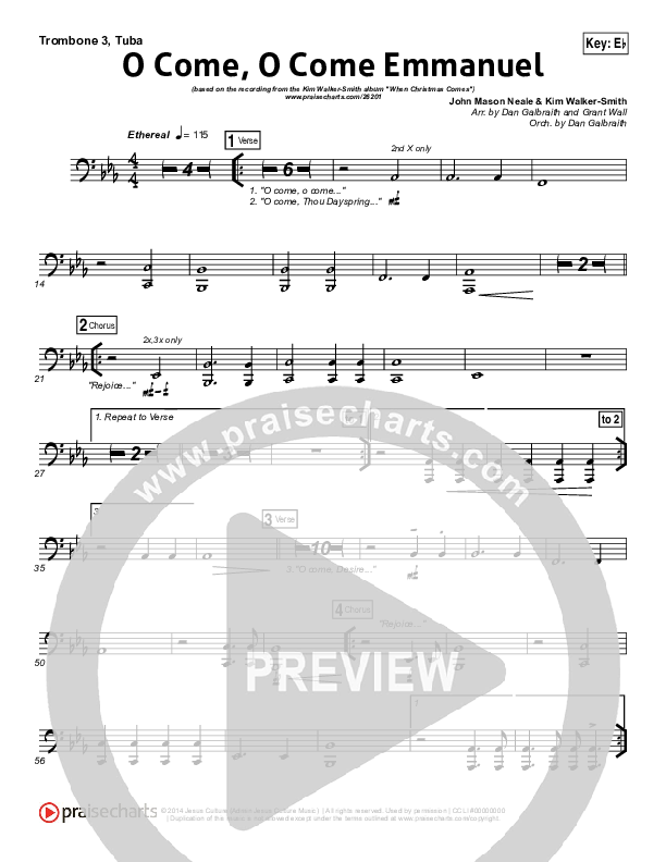 O Come O Come Emmanuel Trombone 3/Tuba (Kim Walker-Smith)