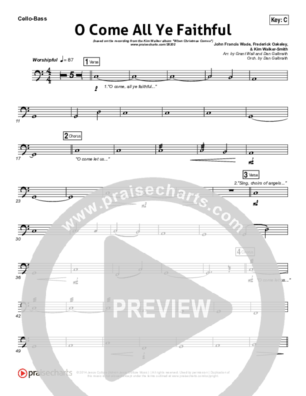 O Come All Ye Faithful Cello/Bass (Kim Walker-Smith)