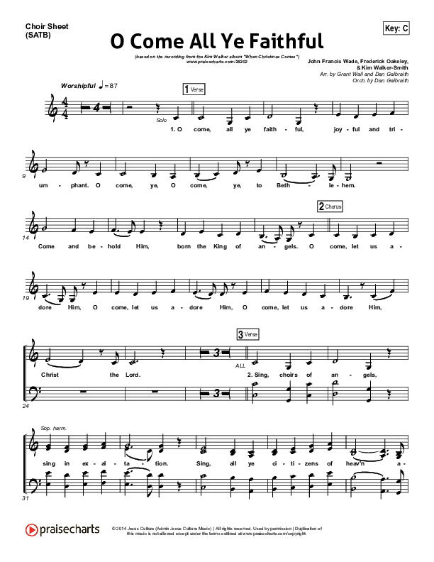 O Come All Ye Faithful Choir Sheet (SATB) (Kim Walker-Smith)