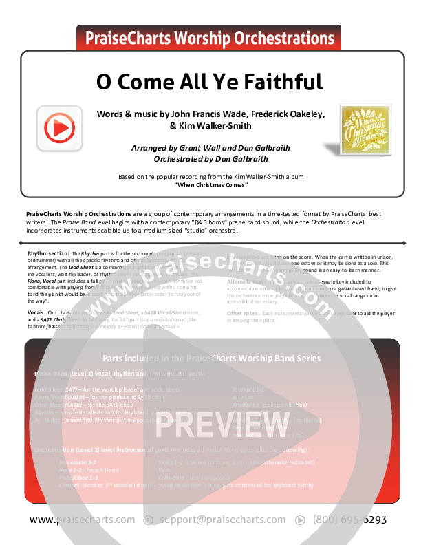 O Come All Ye Faithful Cover Sheet (Kim Walker-Smith)