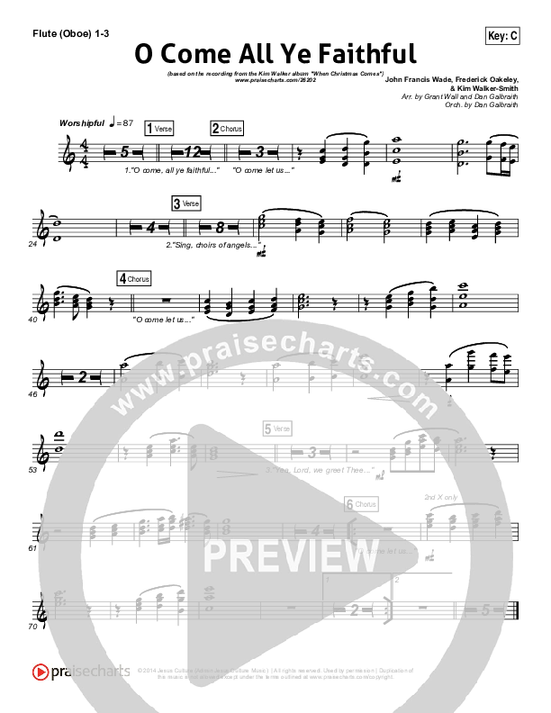 O Come All Ye Faithful Flute/Oboe 1/2/3 (Kim Walker-Smith)
