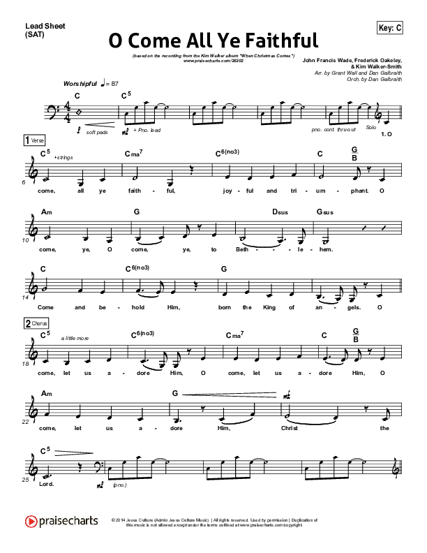 O Come All Ye Faithful Lead Sheet (SAT) (Kim Walker-Smith)