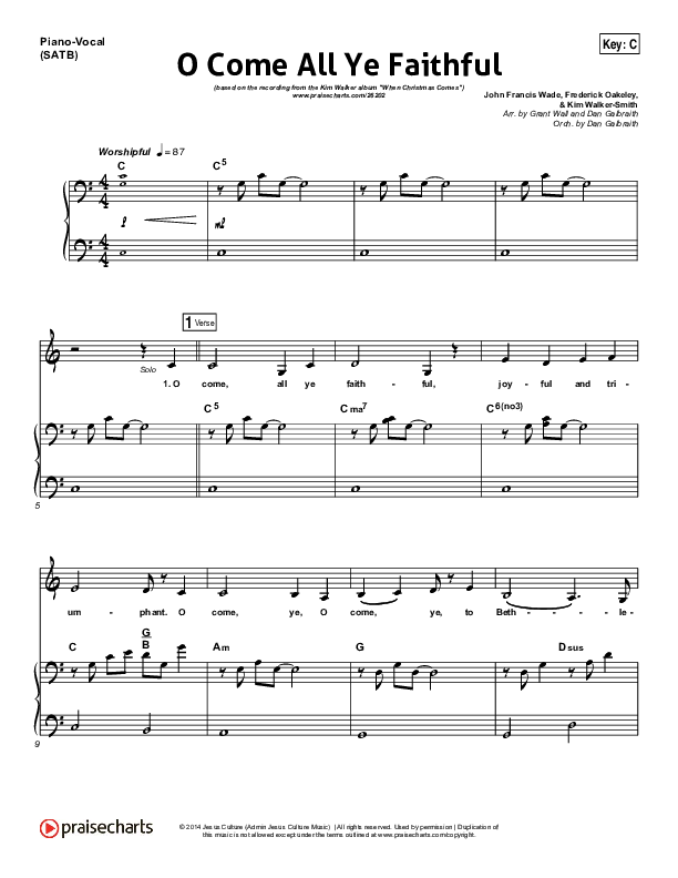 O Come All Ye Faithful Piano/Vocal Pack (Kim Walker-Smith)