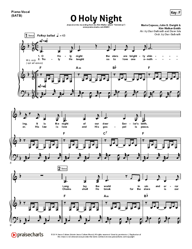 O Holy Night Piano/Vocal (SATB) (Kim Walker-Smith)