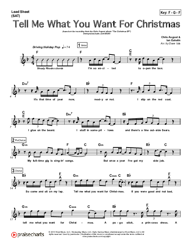 Tell Me What You Want For Christmas Lead Sheet (Chris August)