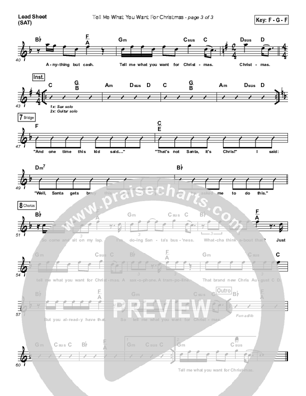 Tell Me What You Want For Christmas Lead Sheet (Chris August)