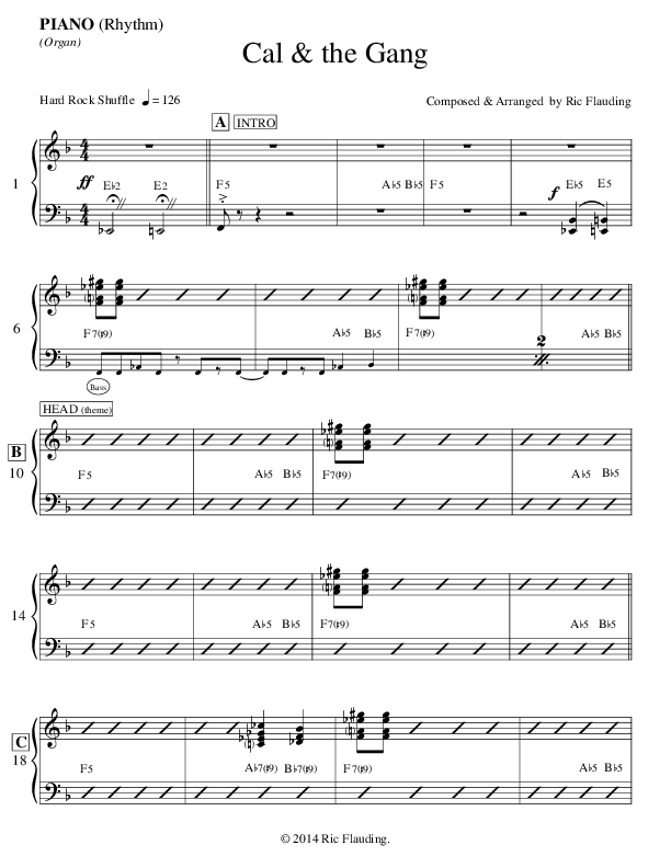 Cal & The Gang (Instrumental) Piano Sheet (Ric Flauding)