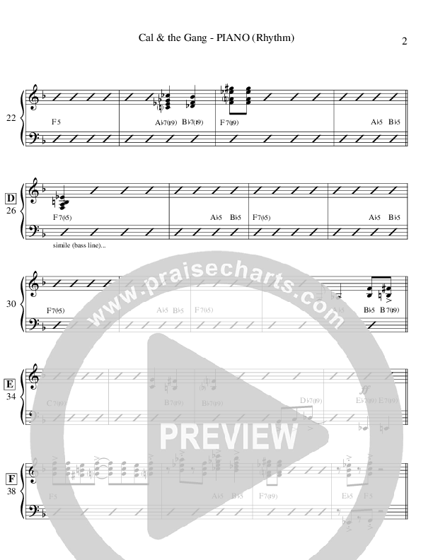 Cal & The Gang (Instrumental) Piano Sheet (Ric Flauding)