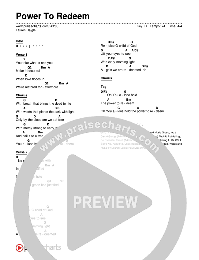 Power To Redeem Chords & Lyrics (Lauren Daigle)