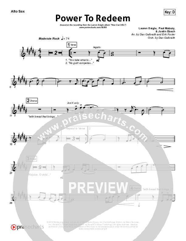 Power To Redeem Alto Sax (Lauren Daigle)