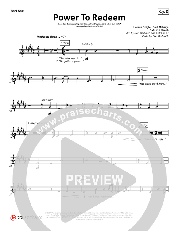 Power To Redeem Bari Sax (Lauren Daigle)