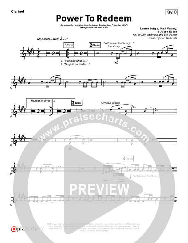 Power To Redeem Clarinet (Lauren Daigle)