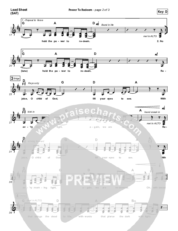 Power To Redeem Lead Sheet (SAT) (Lauren Daigle)