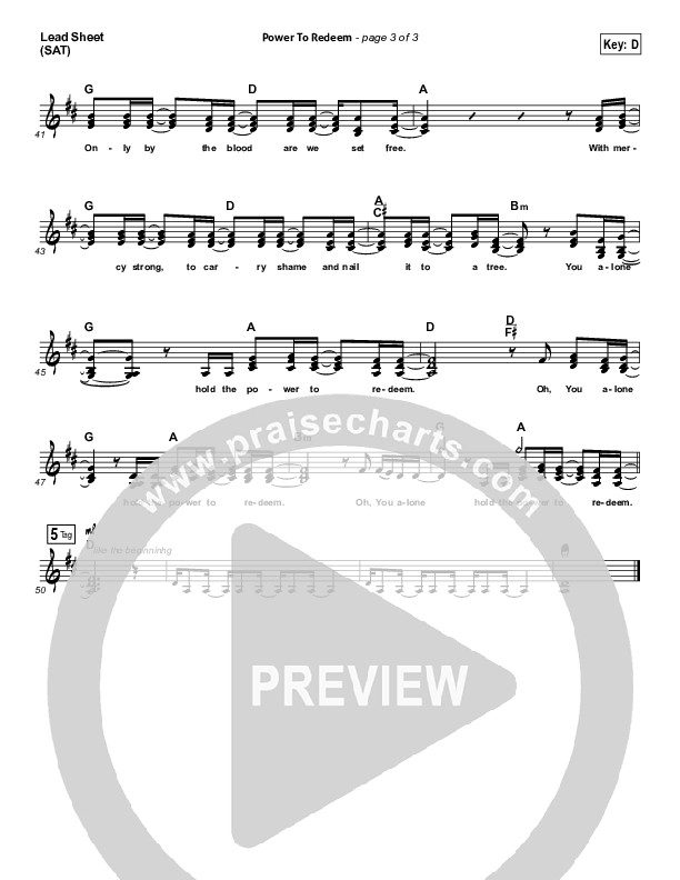 Power To Redeem Lead Sheet (SAT) (Lauren Daigle)
