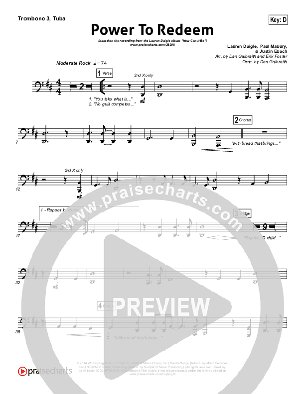 Power To Redeem Trombone 3/Tuba (Lauren Daigle)